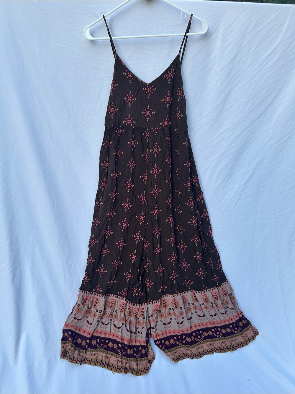 Natural Life Boho Black Floral Maxi Dress with Contrast Hem size small